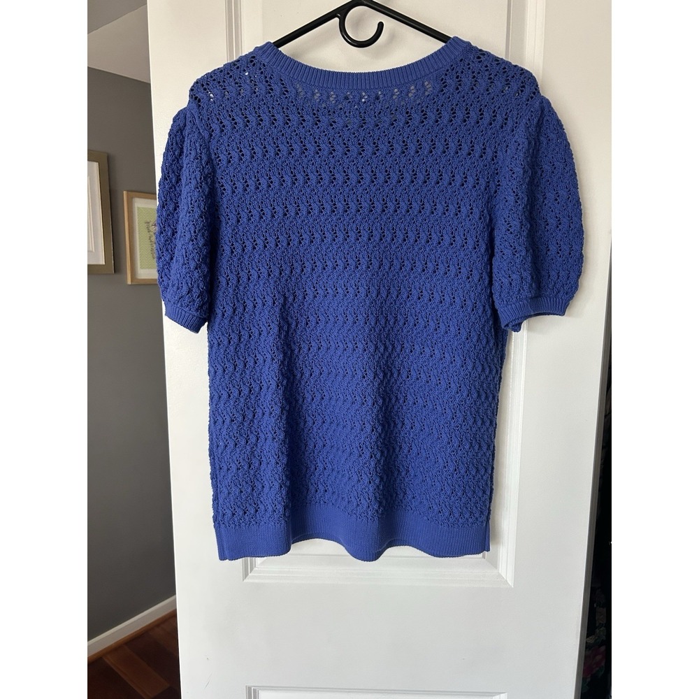 Lands End Women's Cotton Cable Puff Sleeve Crew Neck Sweater Short Sleeve Sz M - Picture 2 of 7